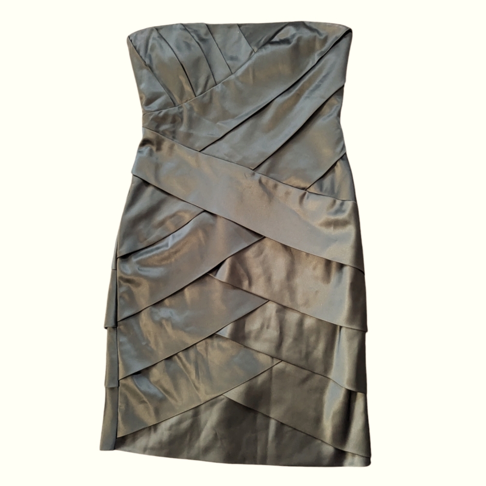 Calvin Klein Olive Satin Strapless Dress